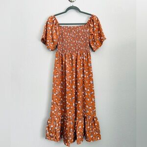 Floral Orange Smocked Dress